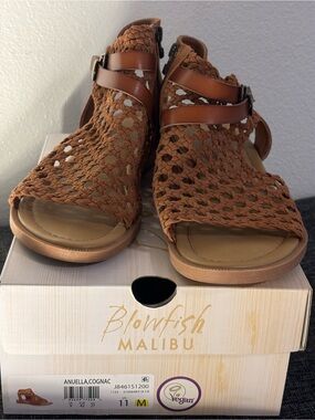 Blowfish Woven Cognac Leather Sandals